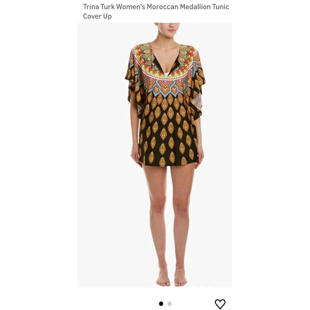 TRINA TURK Moroccan Medallion Black Swimsuit‎ Cover-up Tunic Women Size Large